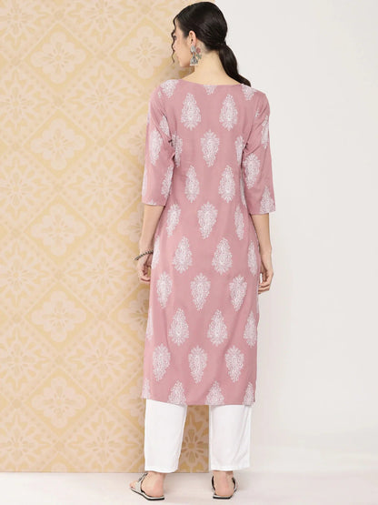 Mauve Women Ethnic Motifs Printed Regular Kurta With Trousers
