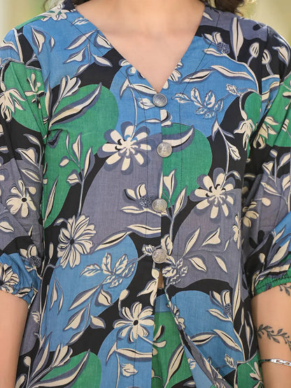 Multi Cotton Ethnic Motifs Print Co Ord Set