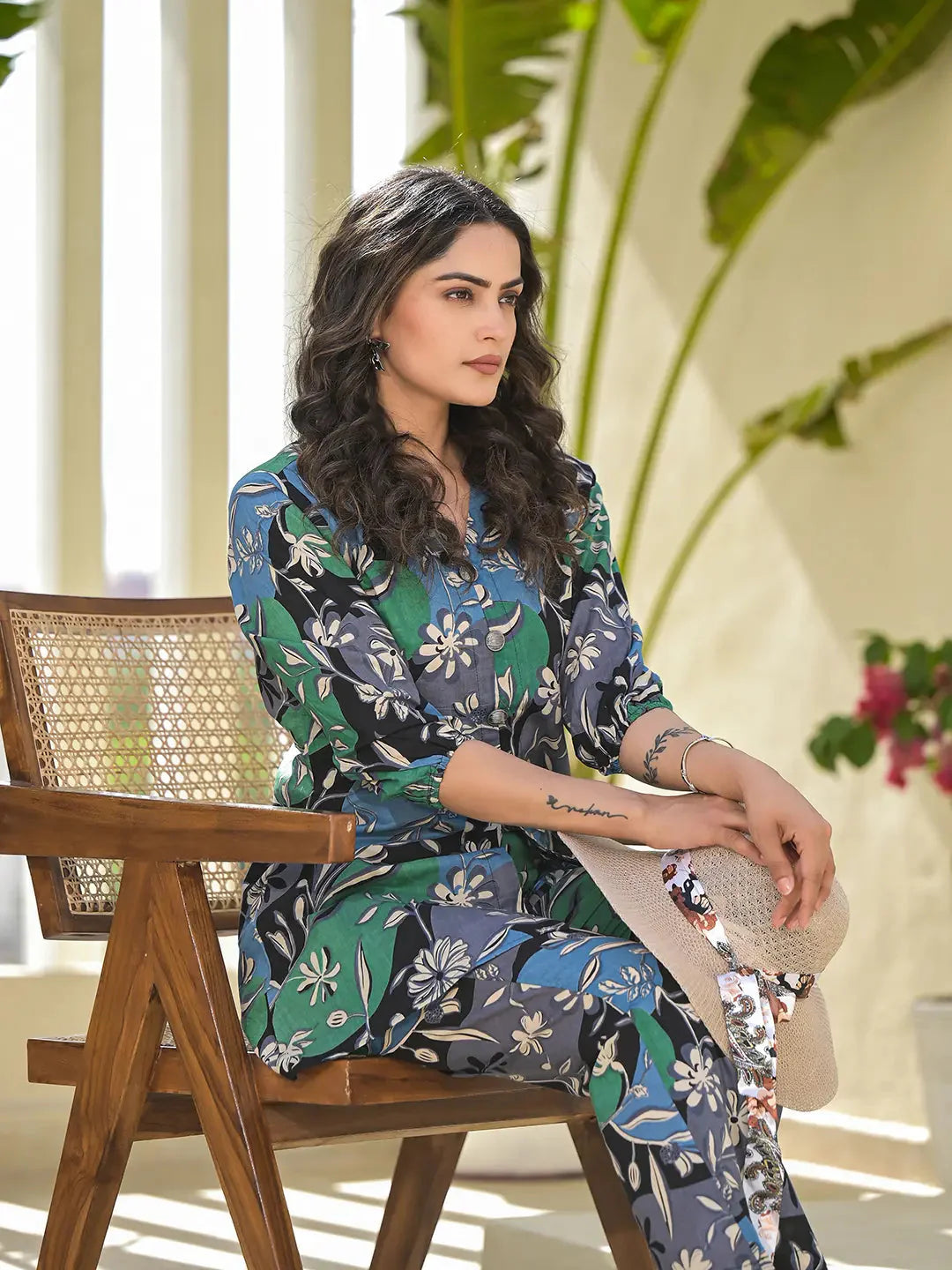 Multi Cotton Ethnic Motifs Print Co Ord Set