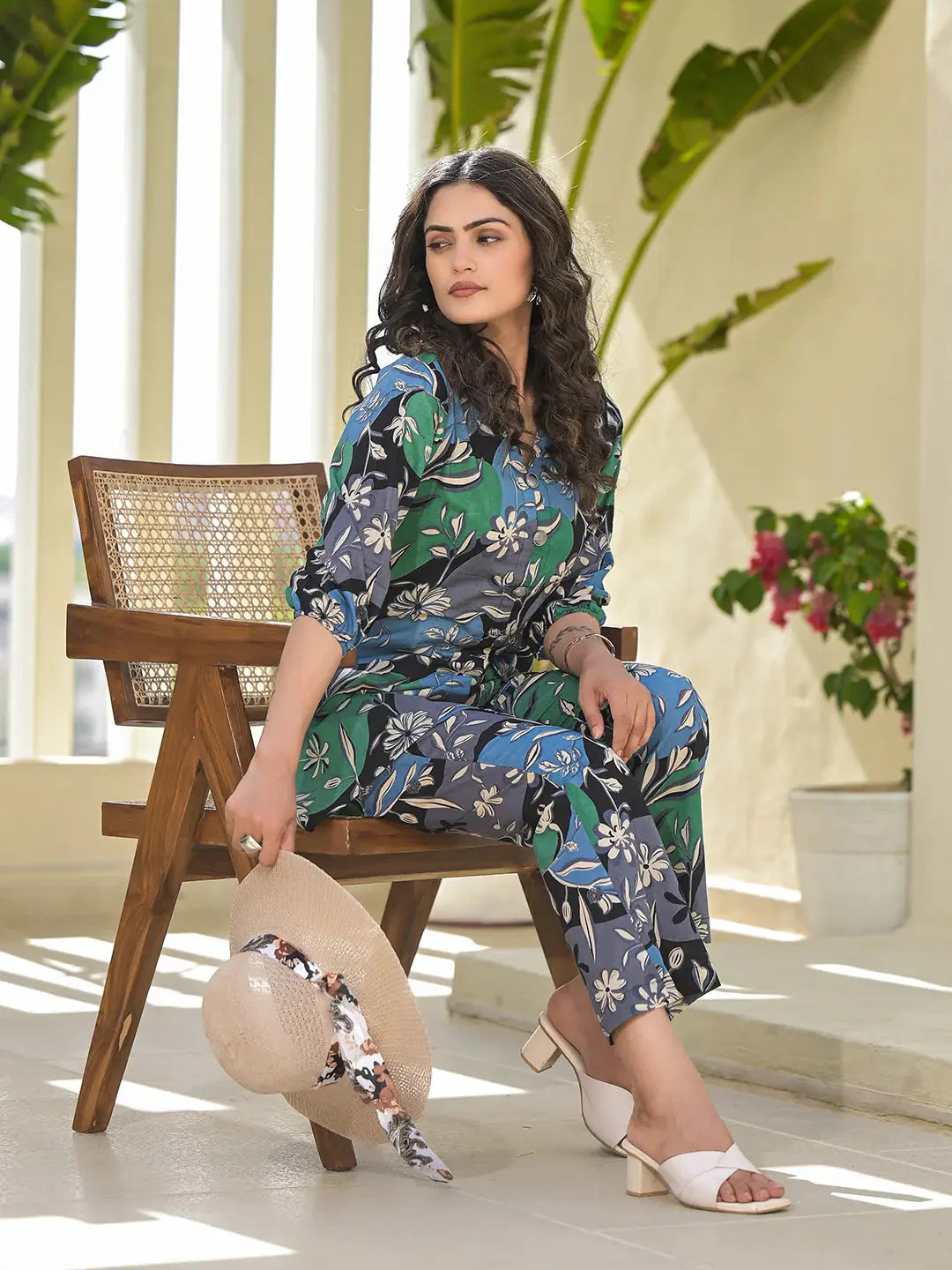 Multi Cotton Ethnic Motifs Print Co Ord Set