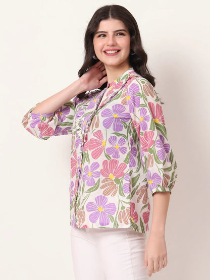 Multi Cotton Shirt Collar Shirt Style Top