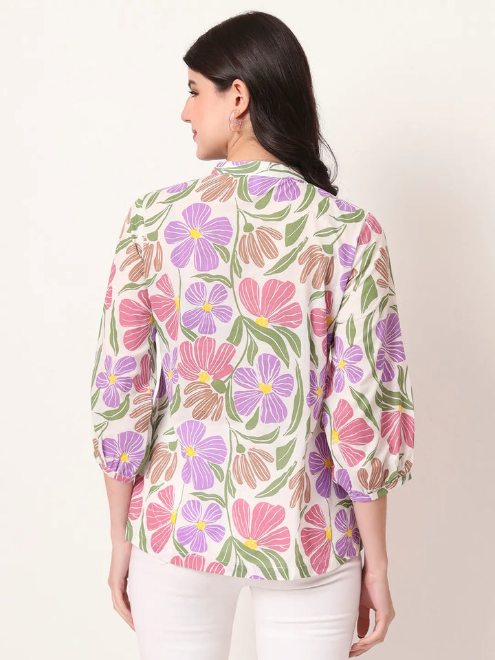 Multi Cotton Shirt Collar Shirt Style Top