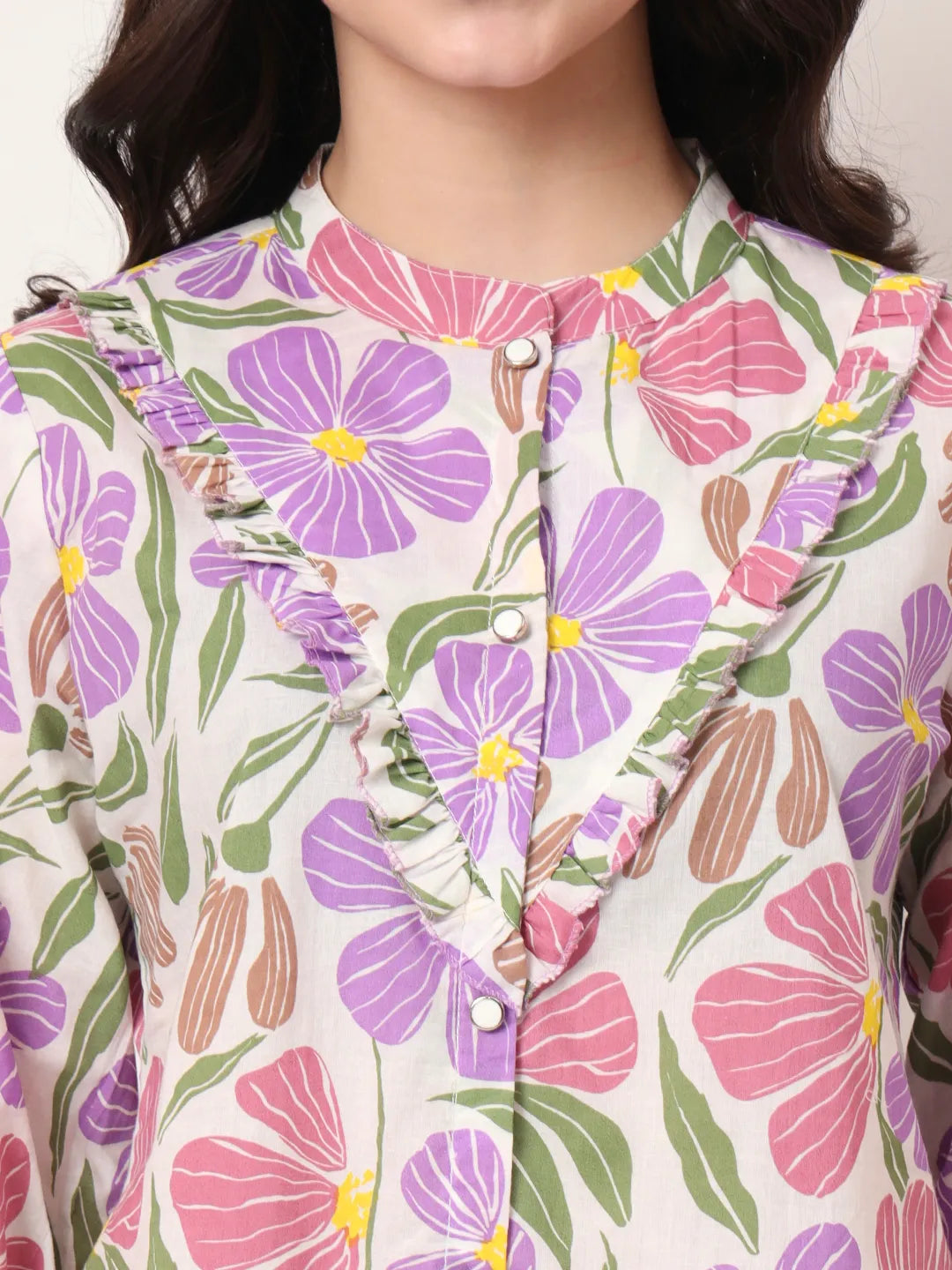 Multi Cotton Shirt Collar Shirt Style Top