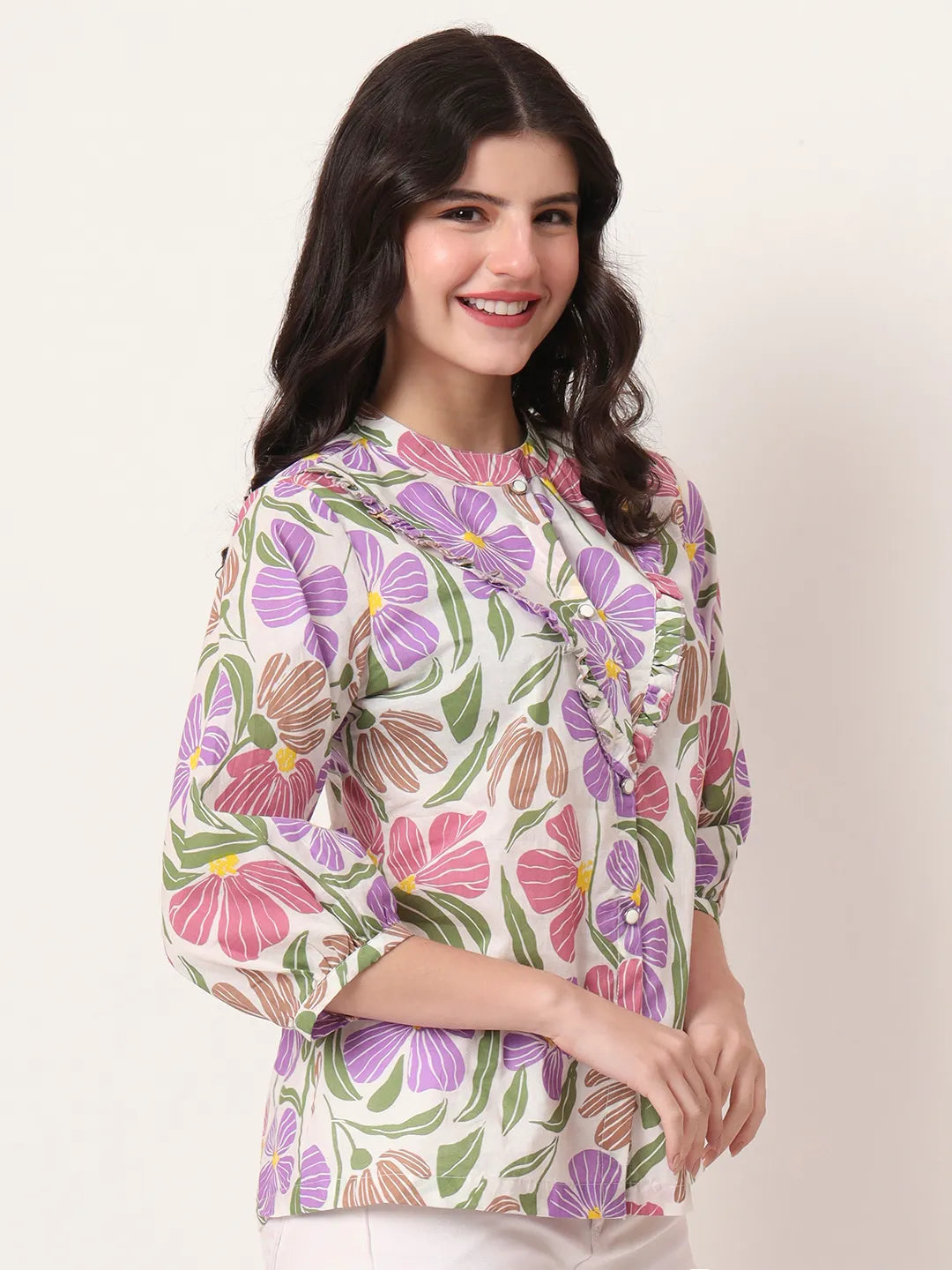 Multi Cotton Shirt Collar Shirt Style Top