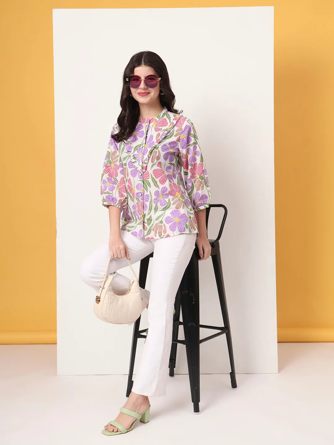 Multi Cotton Shirt Collar Shirt Style Top
