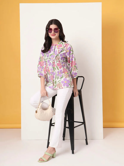 Multi Cotton Shirt Collar Shirt Style Top