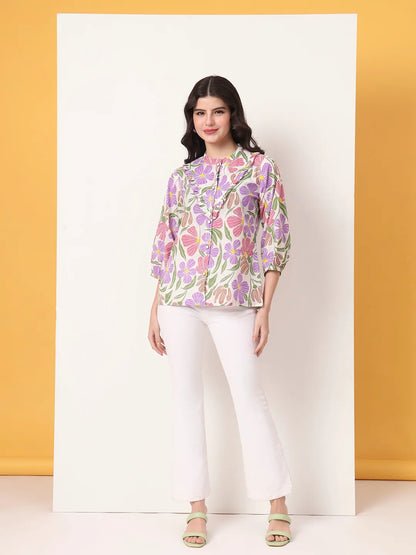 Multi Cotton Shirt Collar Shirt Style Top