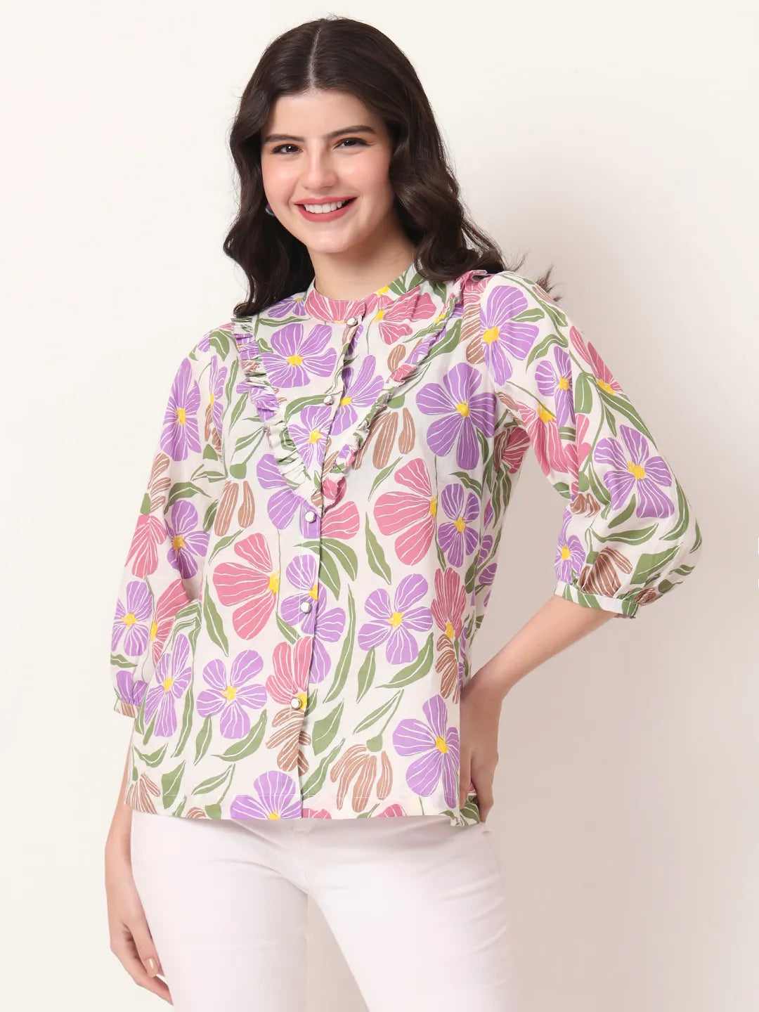 Multi Cotton Shirt Collar Shirt Style Top