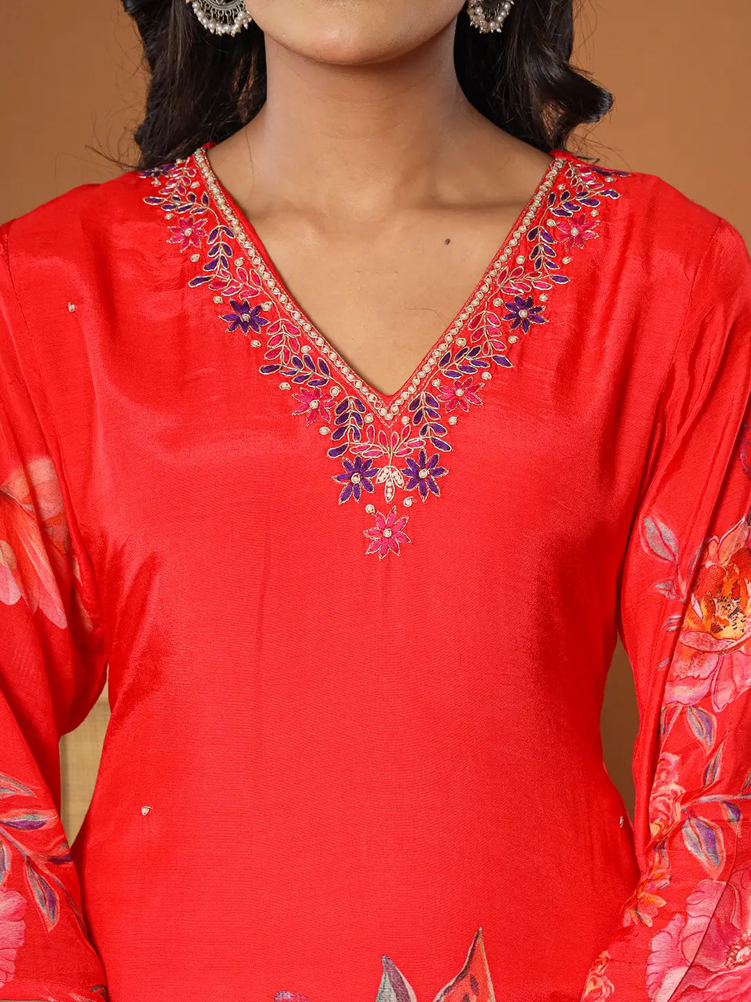 Muslin Red Kurta Dupatta Pant Set