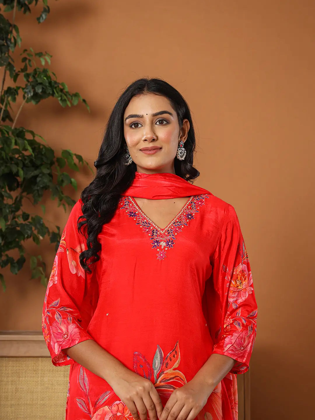 Muslin Red Kurta Dupatta Pant Set