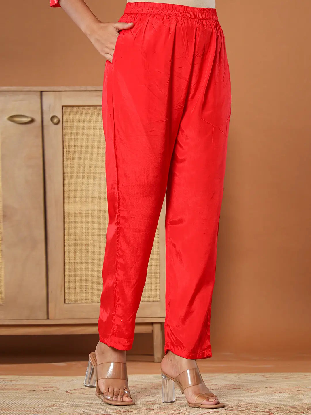 Muslin Red Kurta Dupatta Pant Set