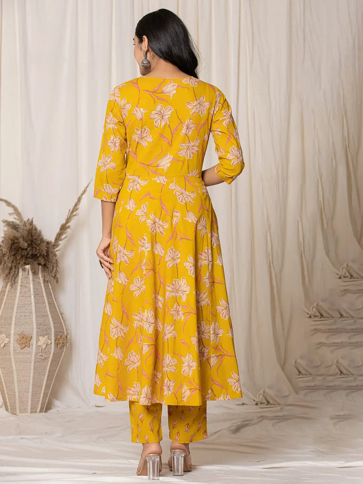 Mustard Cotton Dori Embroidery Anarkali Kurta Dupatta Set