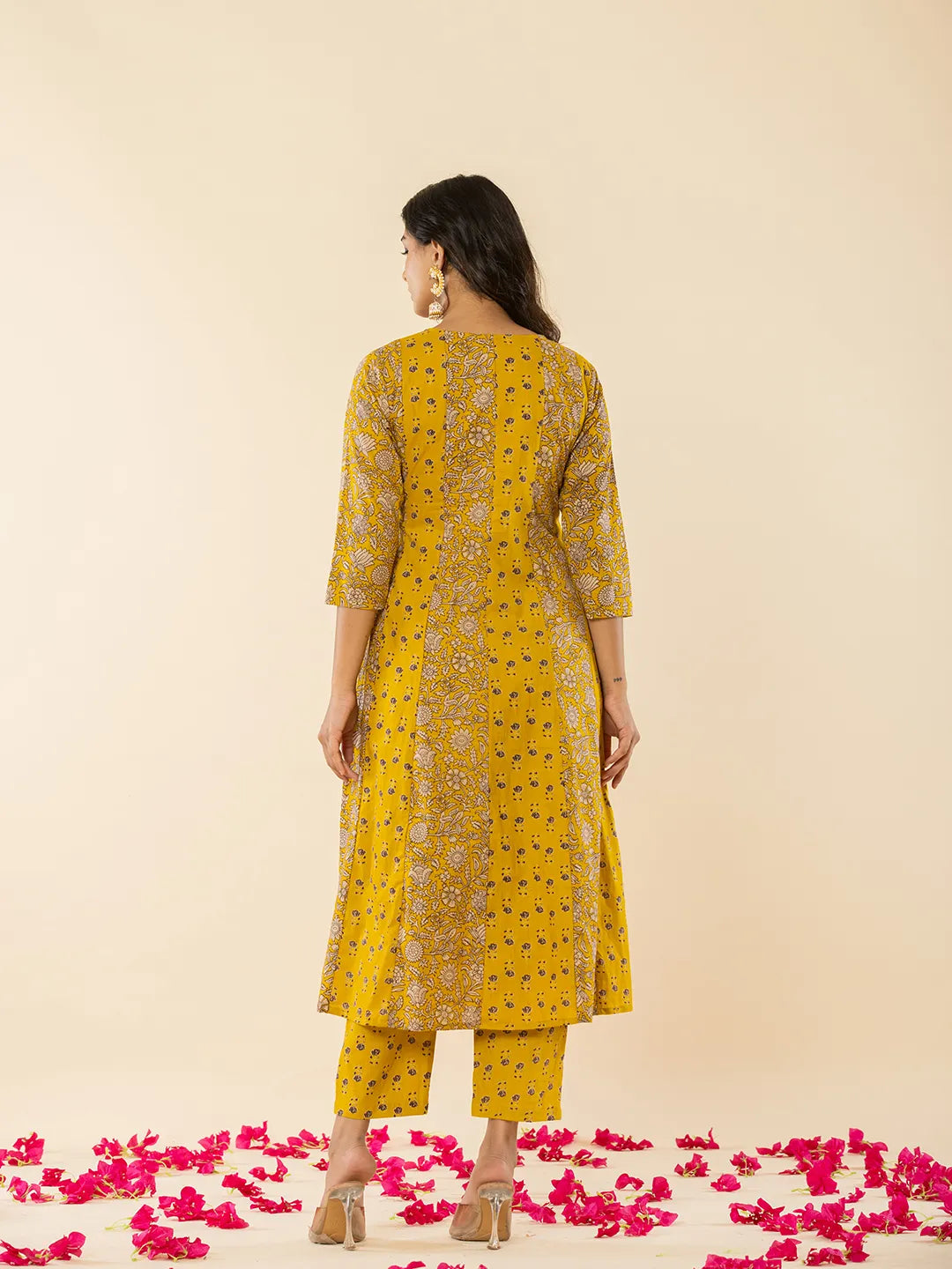 Mustard Cotton Embroidered Anarkali Kurta Dupatta Set