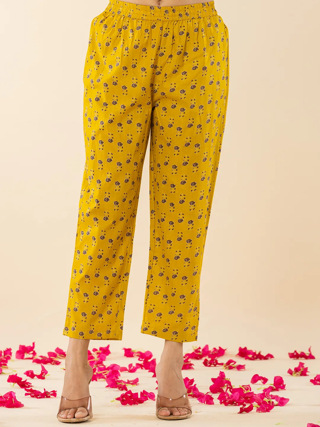 Mustard Cotton Embroidered Anarkali Kurta Dupatta Set
