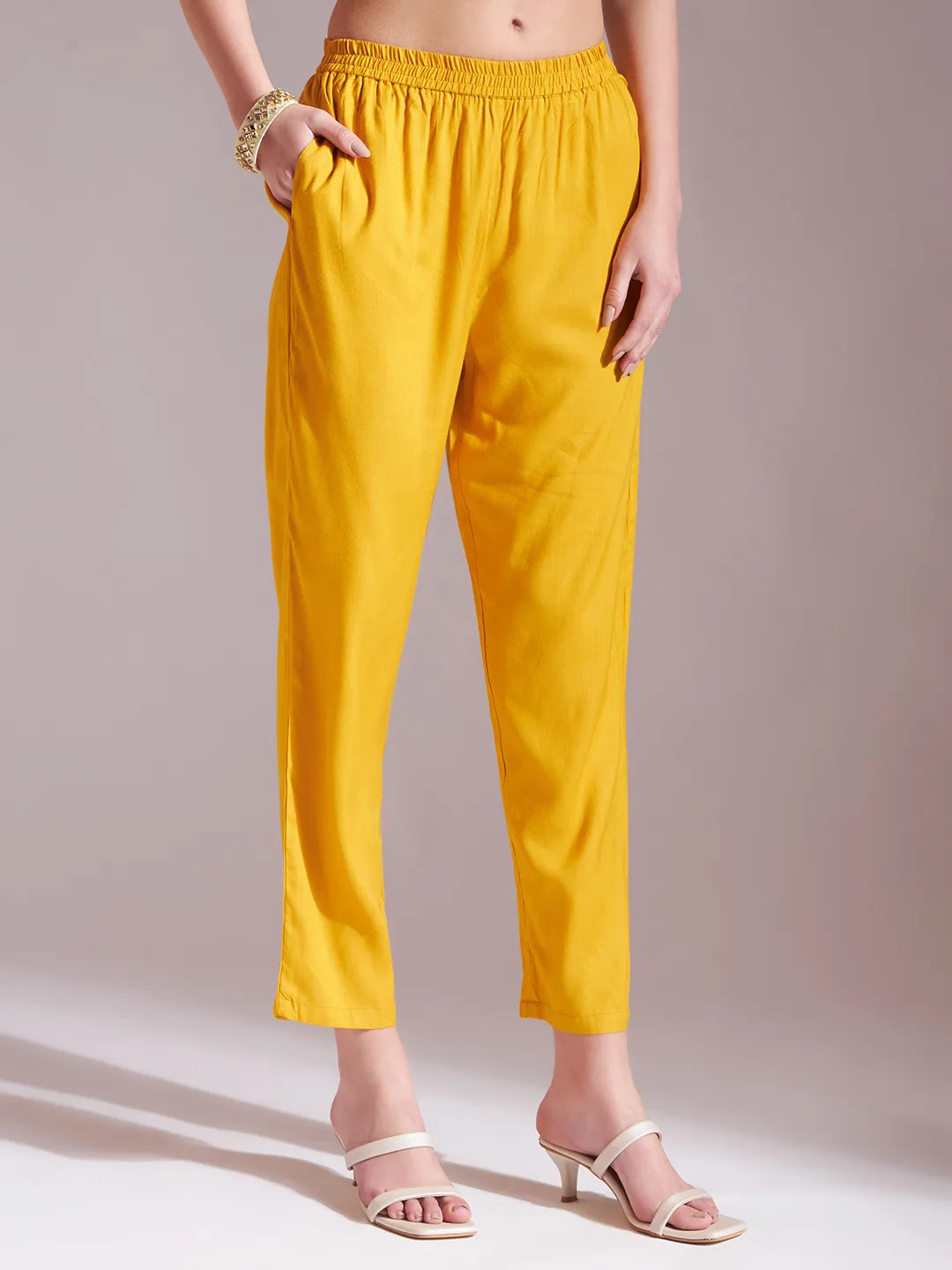 Mustard Cotton Gotta Work Kurta Set With Pant & Dupatta