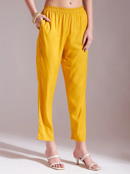 Mustard Cotton Gotta Work Kurta Set With Pant & Dupatta