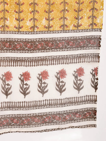 Mustard Cotton Lace Work On Yoke Straight Kurta Dupatta Pant Set