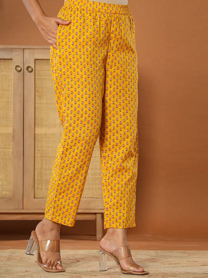 Mustard Cotton Sleeveless Kurta Dupatta Set