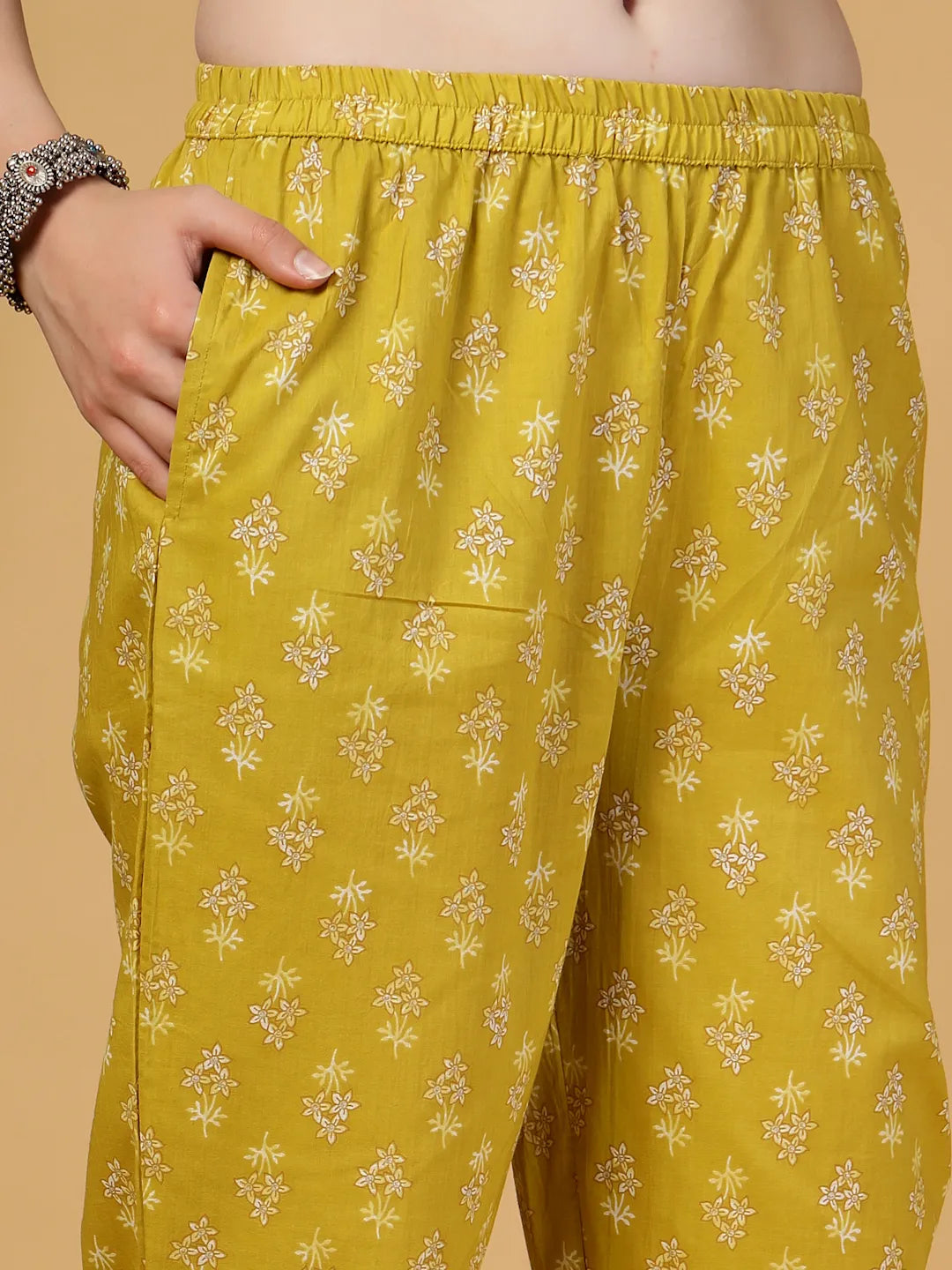 Mustard Embroidered Straight Kurta Trouser Dupatta Set