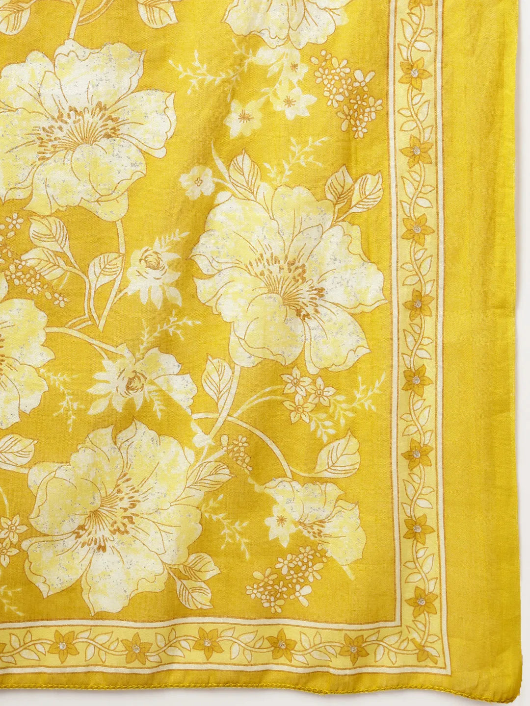 Mustard Embroidered Straight Kurta Trouser Dupatta Set