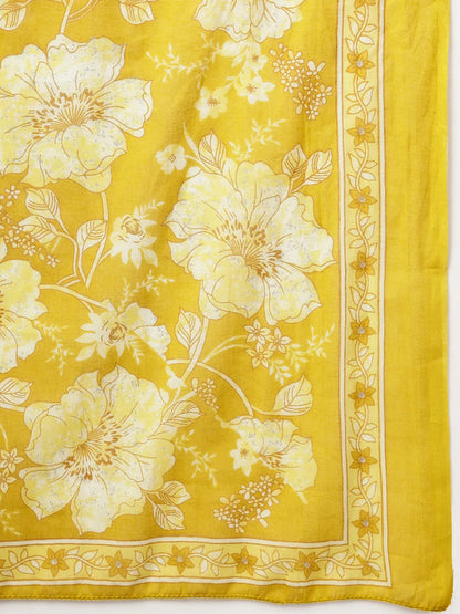 Mustard Embroidered Straight Kurta Trouser Dupatta Set