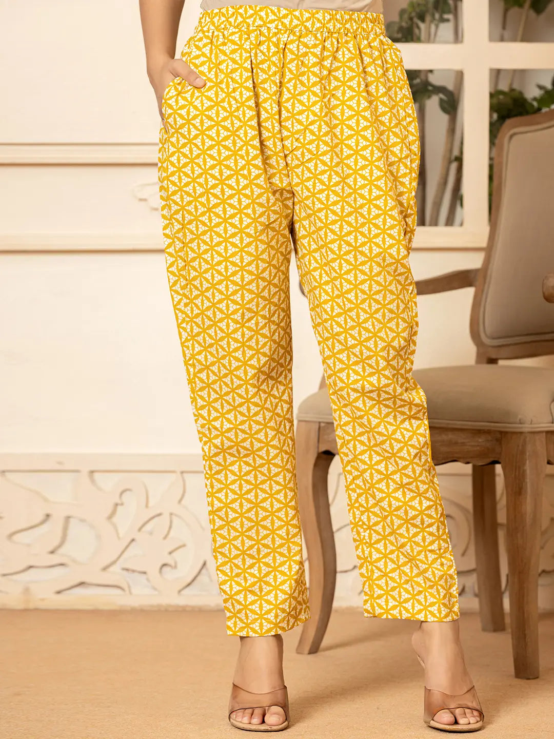 Mustard Embroidery Cotton Straight Kurta Dupatta Set