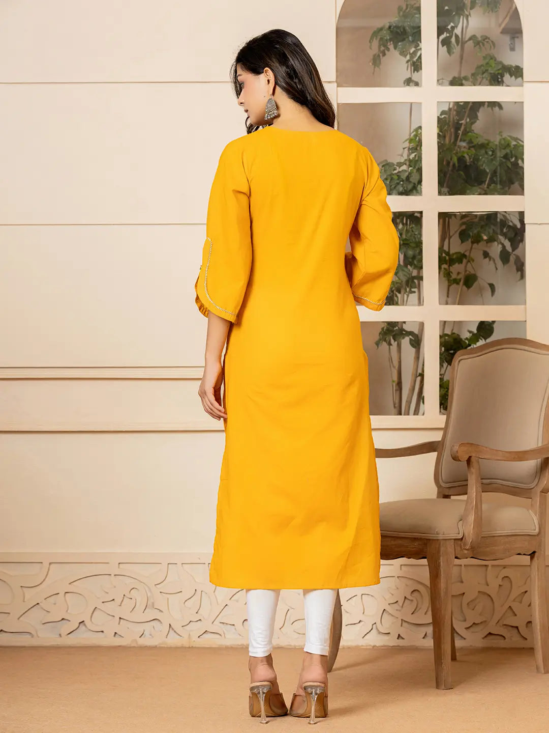 Mustard Hand Painted Straight Kurta