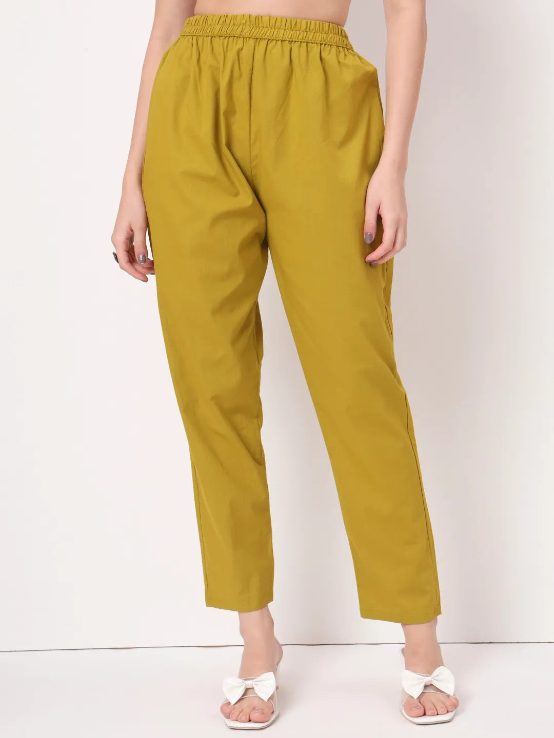 Mustard Pure Cotton Kantha Work A-Line Kurta Dupatta Pant Set