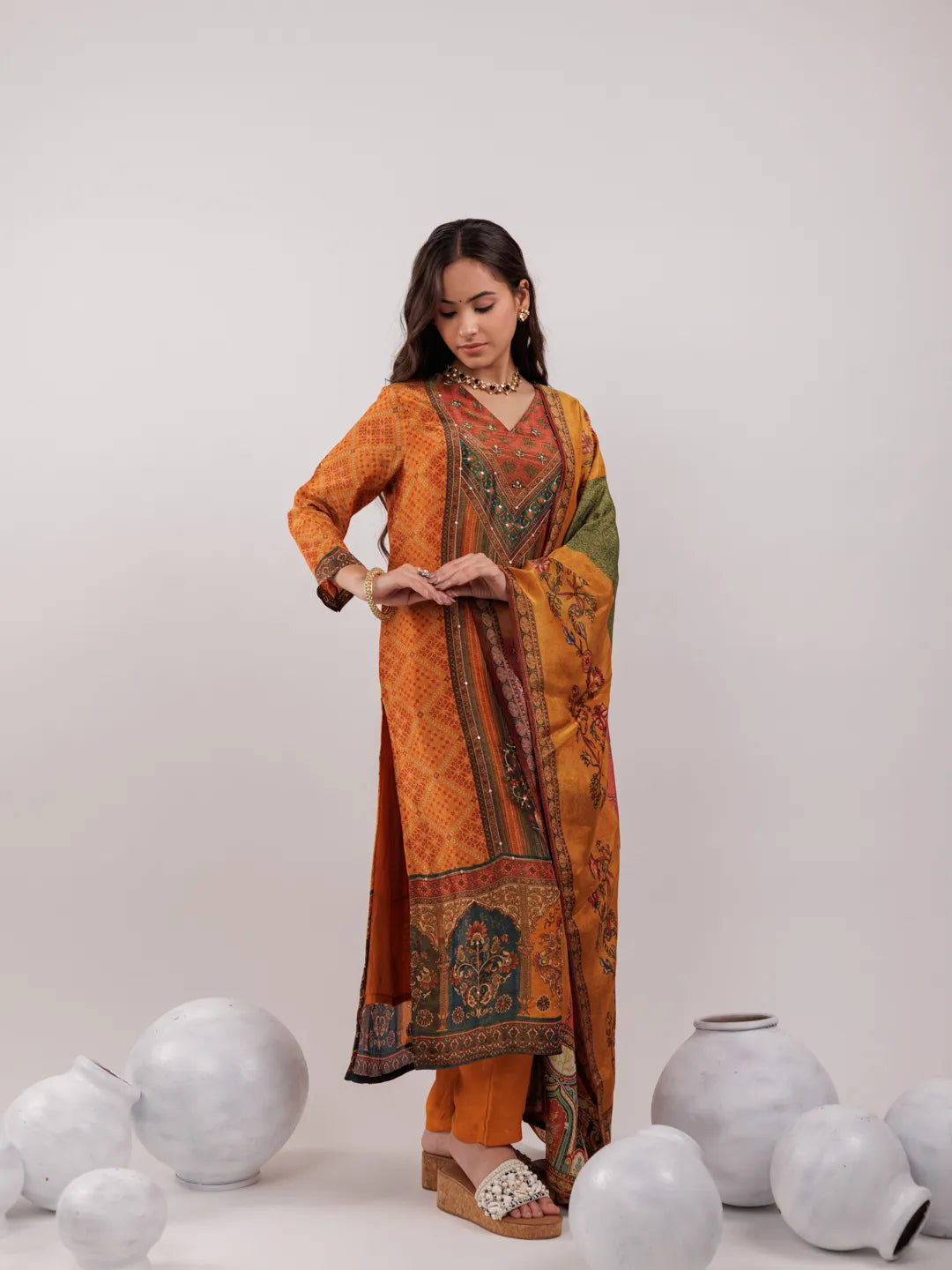 Pure Shimmer Tissue With Pure Viscose Trouser And Shimmer Dupatta