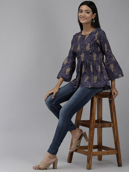 Navy Blue & Beige A Line Tunic
