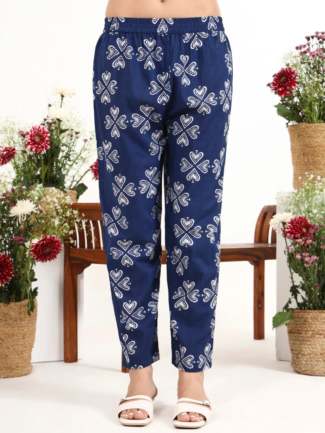 Navy Blue Cotton A-Line Kurta Pant Dupatta Set