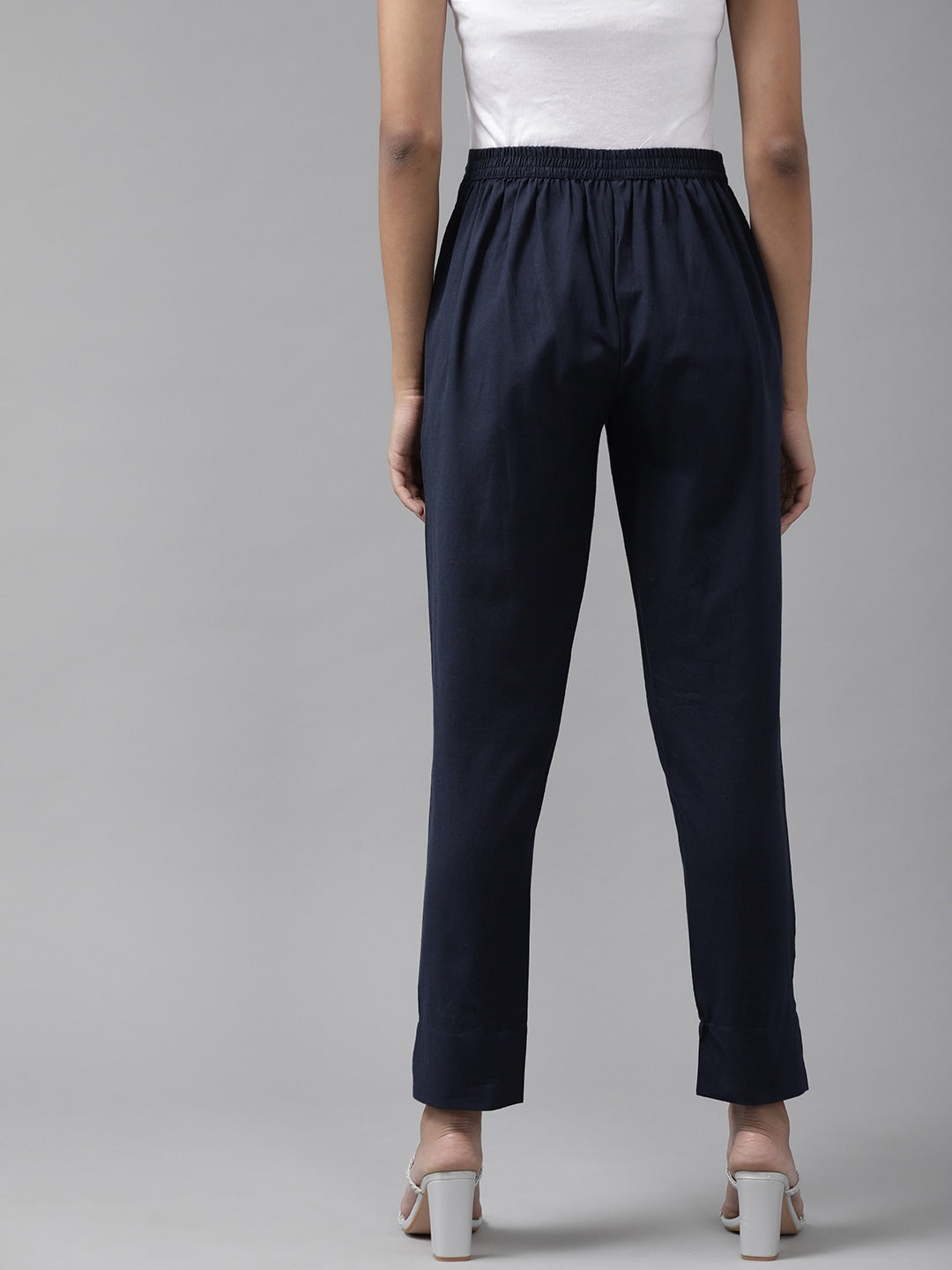 Navy Cotton Fit Trousers