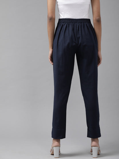 Navy Cotton Fit Trousers