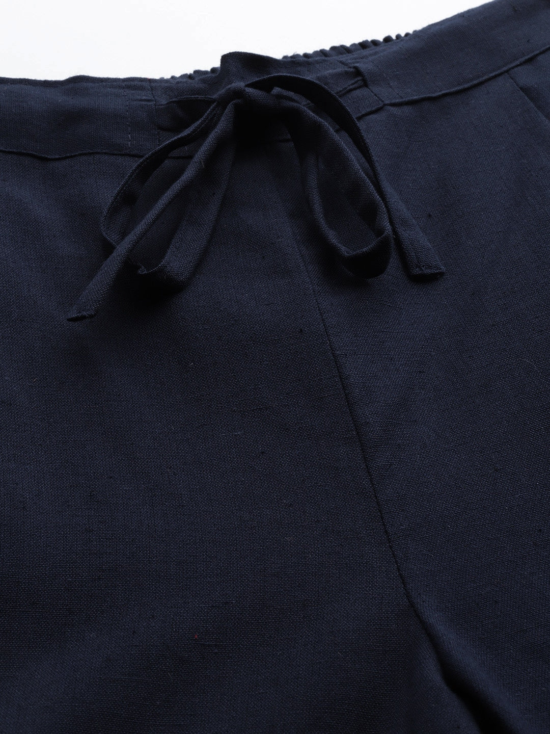 Navy Cotton Fit Trousers