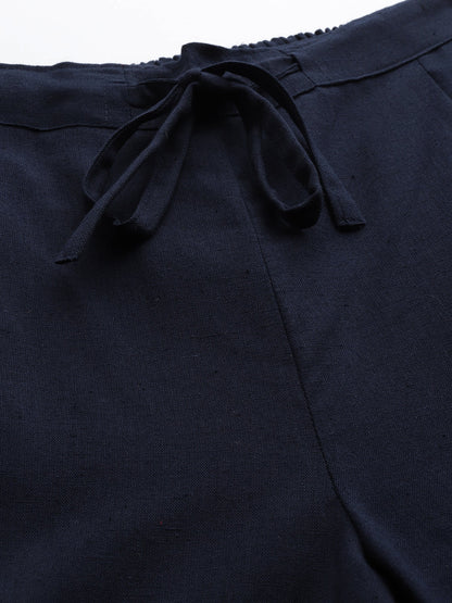 Navy Cotton Fit Trousers