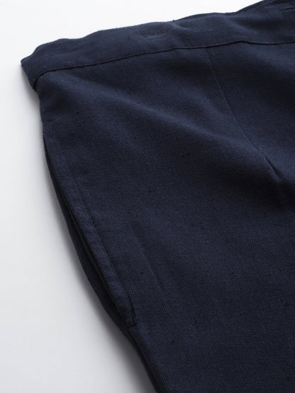 Navy Cotton Fit Trousers