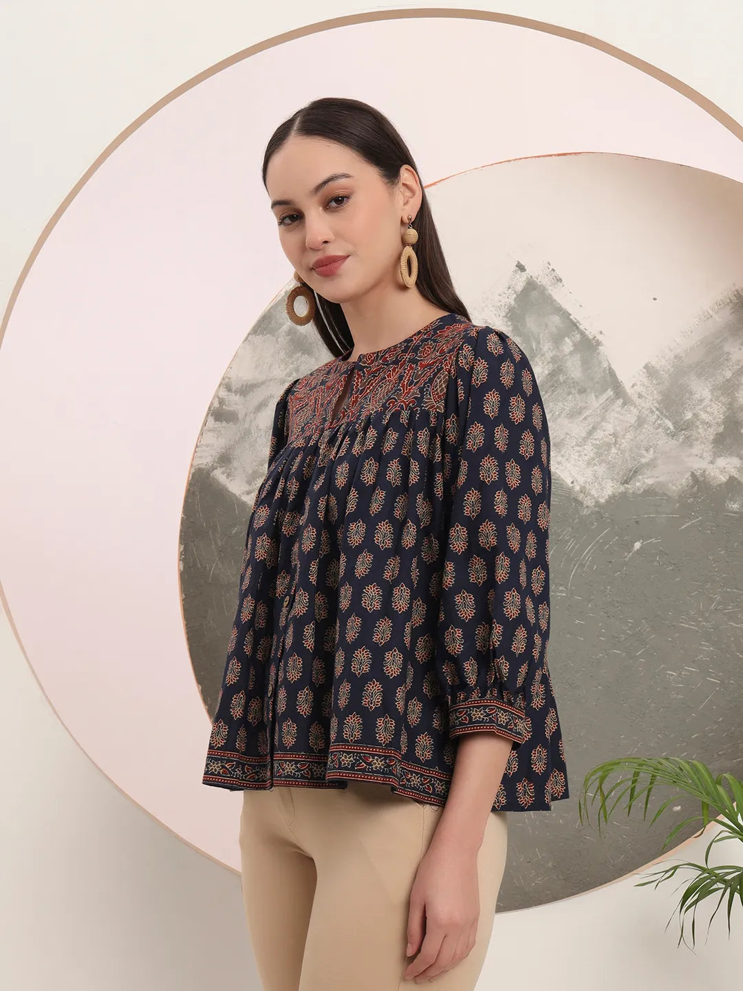 Navy Cotton Peplum Top