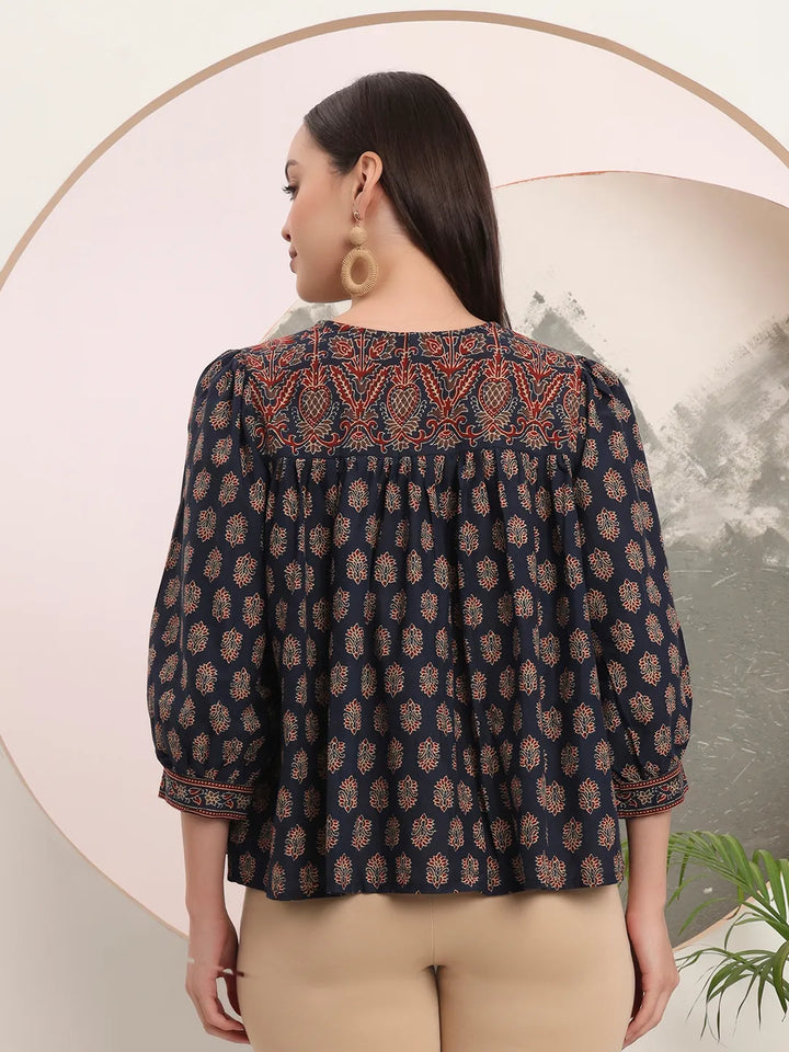 Navy Cotton Peplum Top