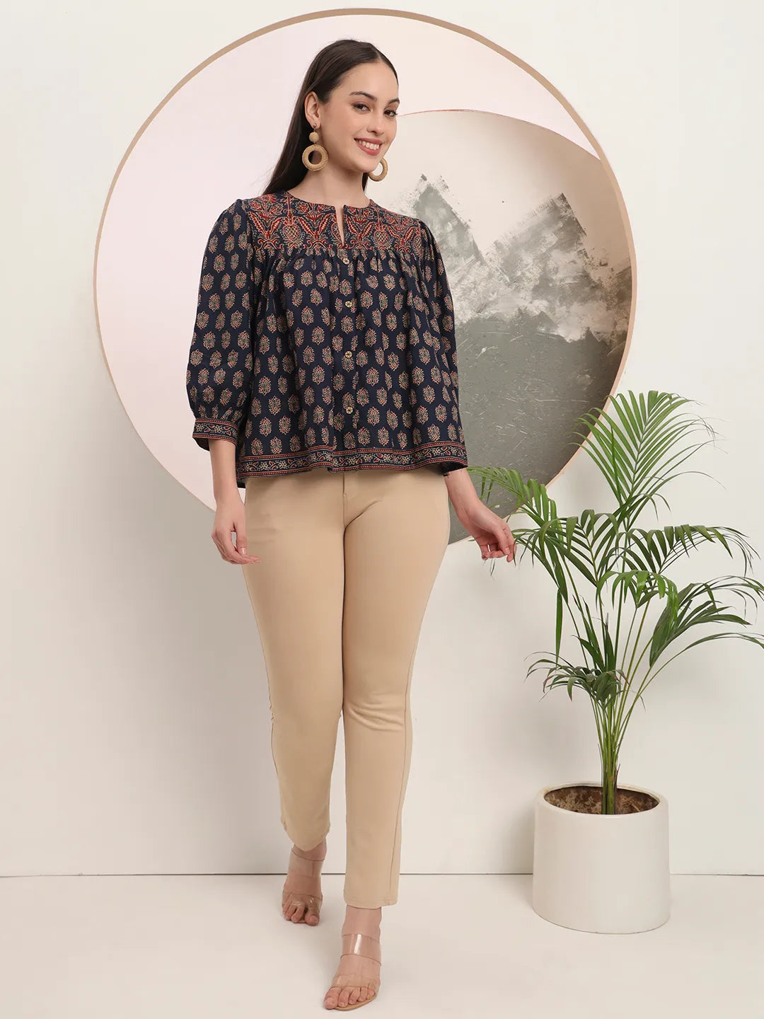 Navy Cotton Peplum Top