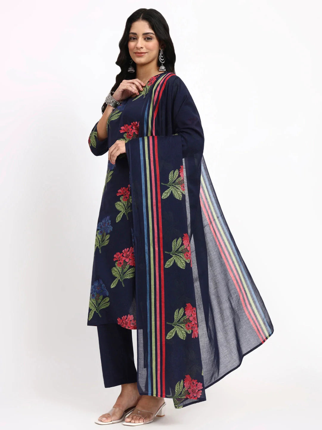 Cotton Straight Kurta Pant Dupatta Set
