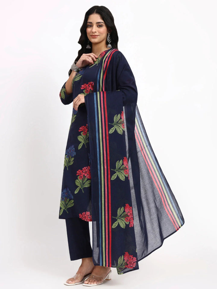 Cotton Straight Kurta Pant Dupatta Set
