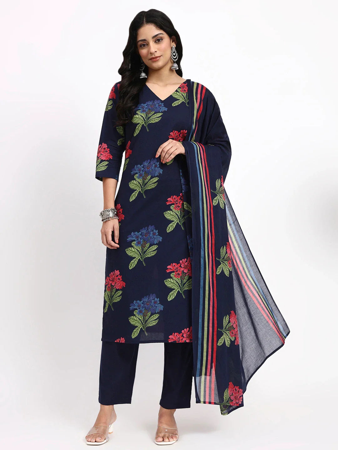 Cotton Straight Kurta Pant Dupatta Set