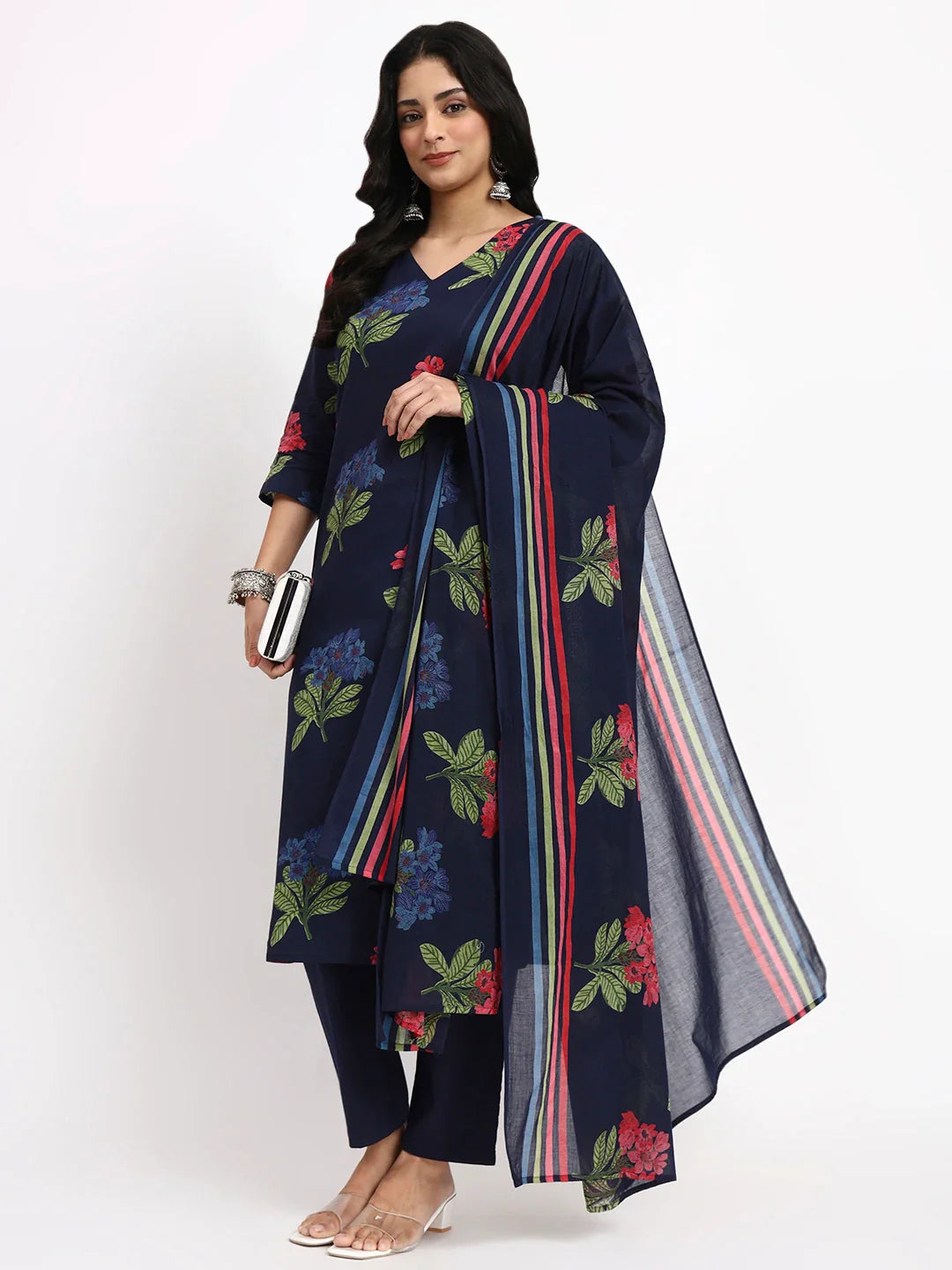 Cotton Straight Kurta Pant Dupatta Set