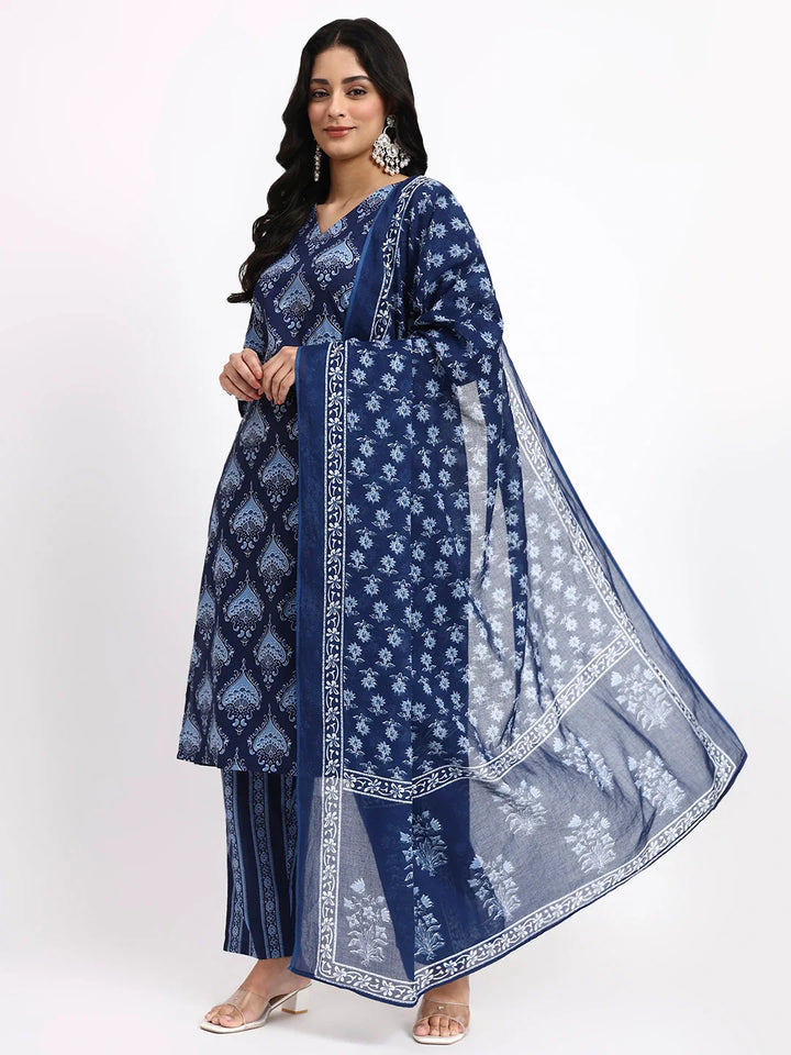 Cotton Straight Kurta Pant Dupatta Set