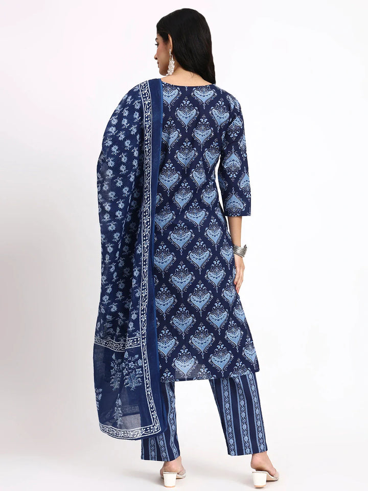Cotton Straight Kurta Pant Dupatta Set