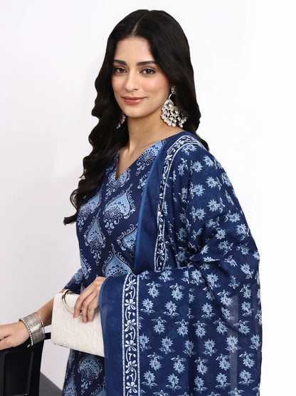 Cotton Straight Kurta Pant Dupatta Set