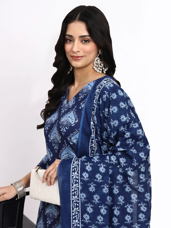 Cotton Straight Kurta Pant Dupatta Set