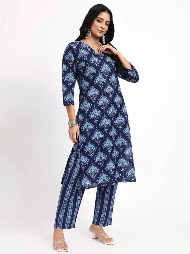 Cotton Straight Kurta Pant Dupatta Set