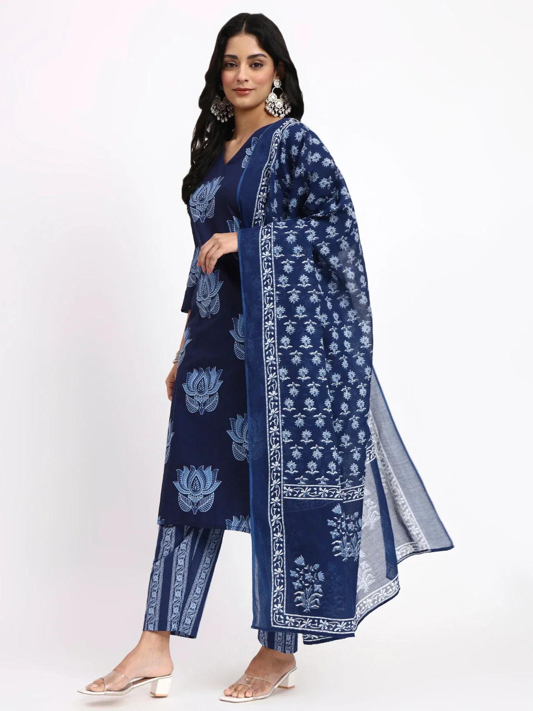 Cotton Straight Kurta Pant Dupatta Set