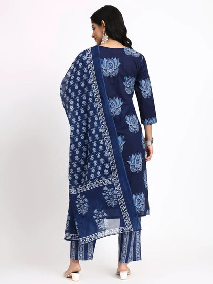 Cotton Straight Kurta Pant Dupatta Set